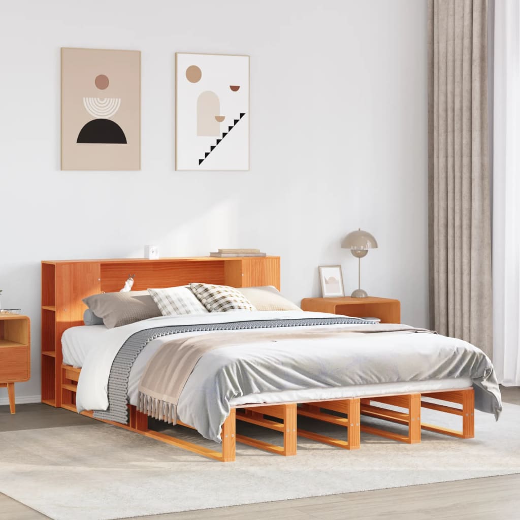 vidaXL Bookcase Bed without Mattress Wax Brown 140x200 cm Solid Wood