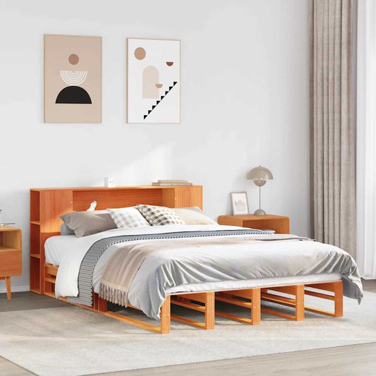 vidaXL Bookcase Bed without Mattress Wax Brown 150x200 cm King Size Solid Wood