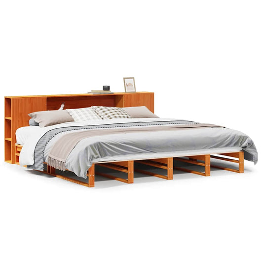vidaXL Bookcase Bed without Mattress Wax Brown 200x200 cm Solid Wood