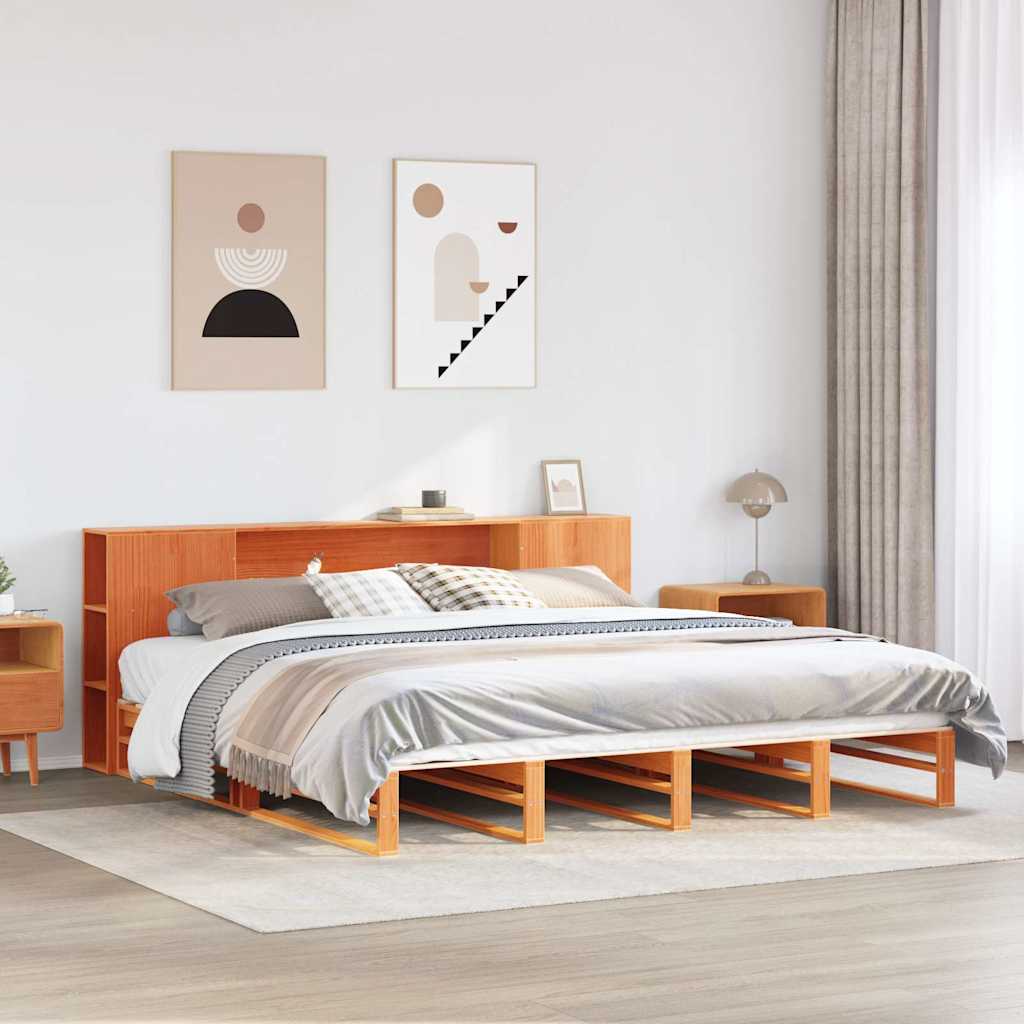 vidaXL Bookcase Bed without Mattress Wax Brown 200x200 cm Solid Wood
