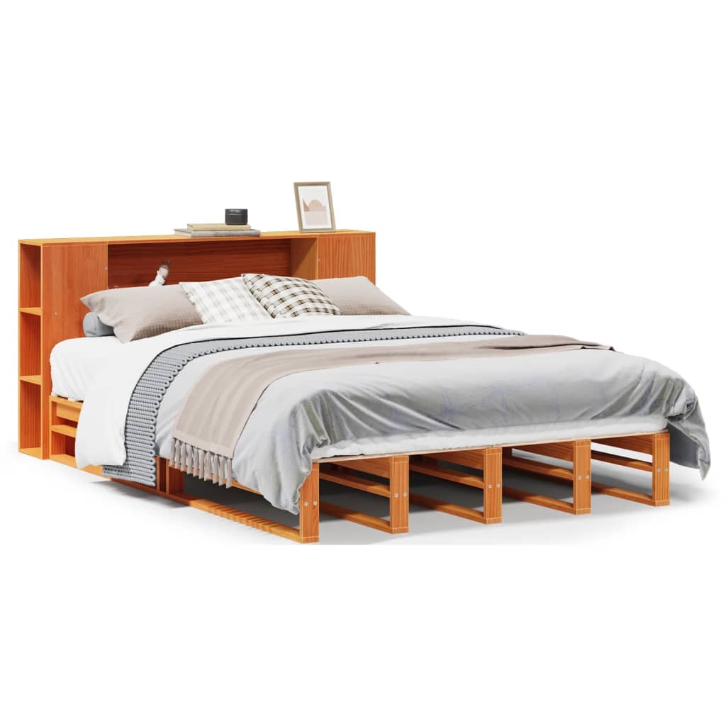vidaXL Bookcase Bed without Mattress Wax Brown 140x190 cm Solid Wood