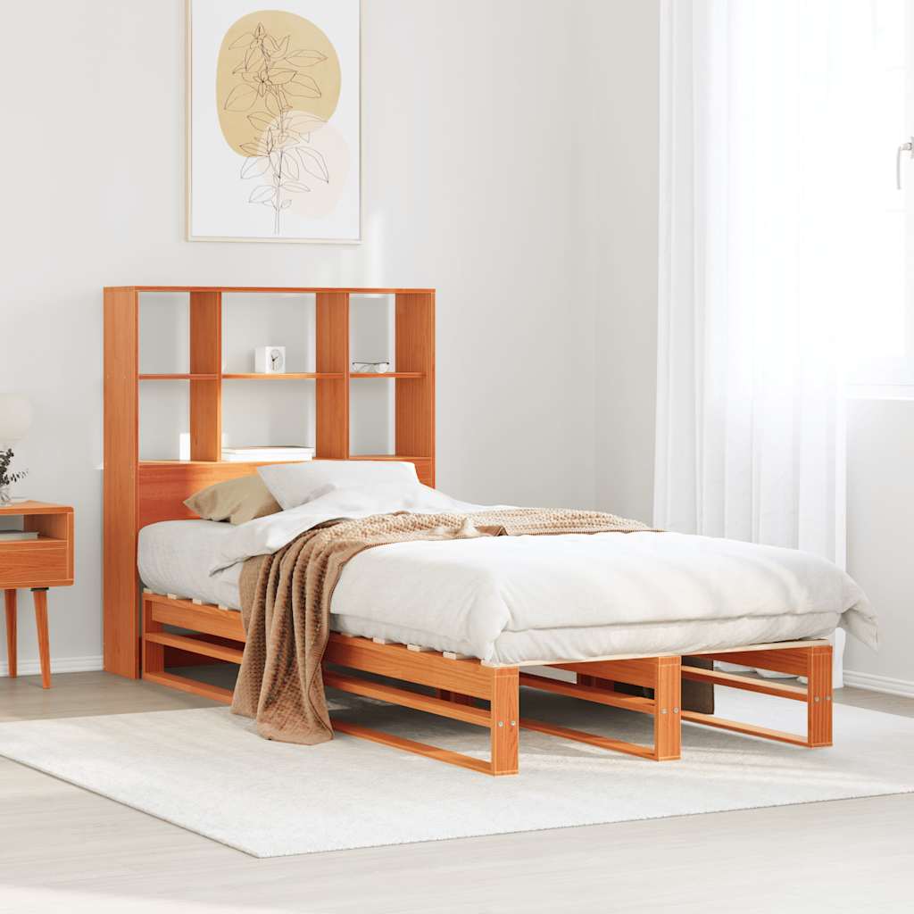 vidaXL Bookcase Bed without Mattress Wax Brown 100x200 cm Solid Wood