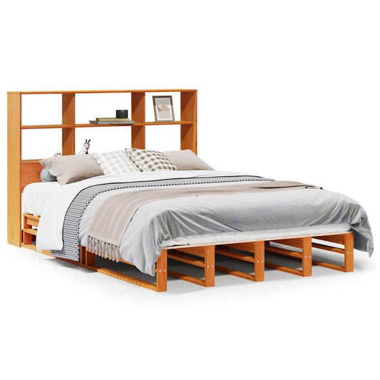 vidaXL Bookcase Bed without Mattress Wax Brown 140x200 cm Solid Wood