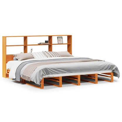 vidaXL Bookcase Bed without Mattress Wax Brown 200x200 cm Solid Wood