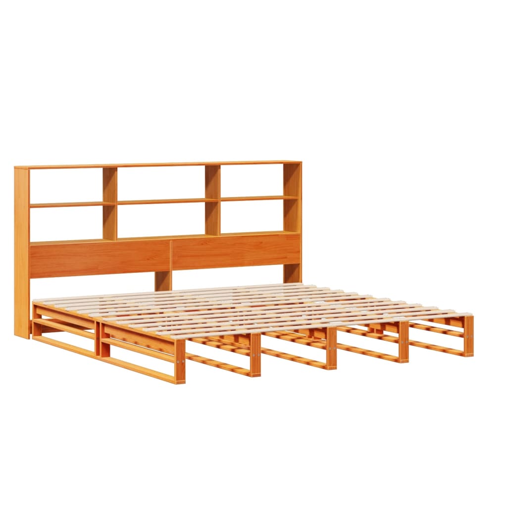 vidaXL Bookcase Bed without Mattress Wax Brown 200x200 cm Solid Wood