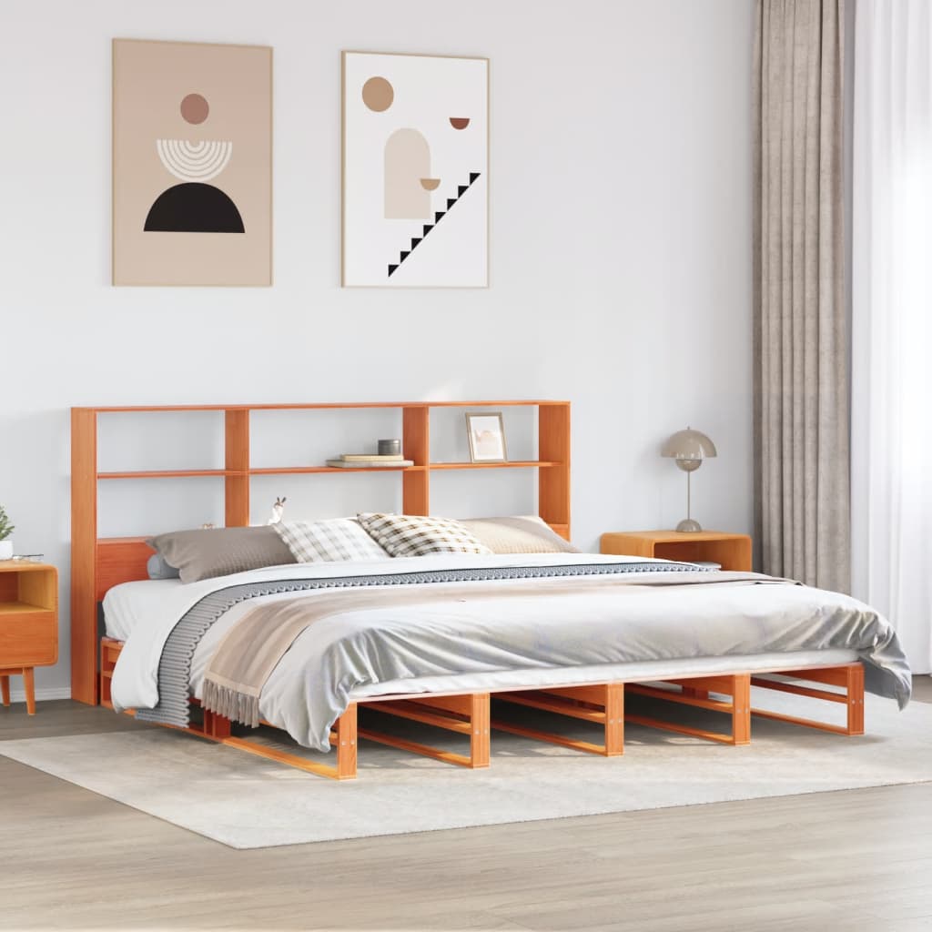 vidaXL Bookcase Bed without Mattress Wax Brown 200x200 cm Solid Wood