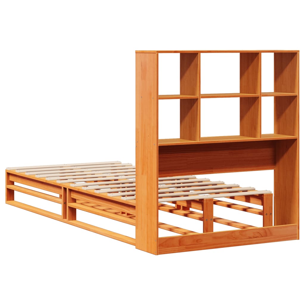 vidaXL Bookcase Bed without Mattress Wax Brown 75x190 cm Small Single Solid Wood