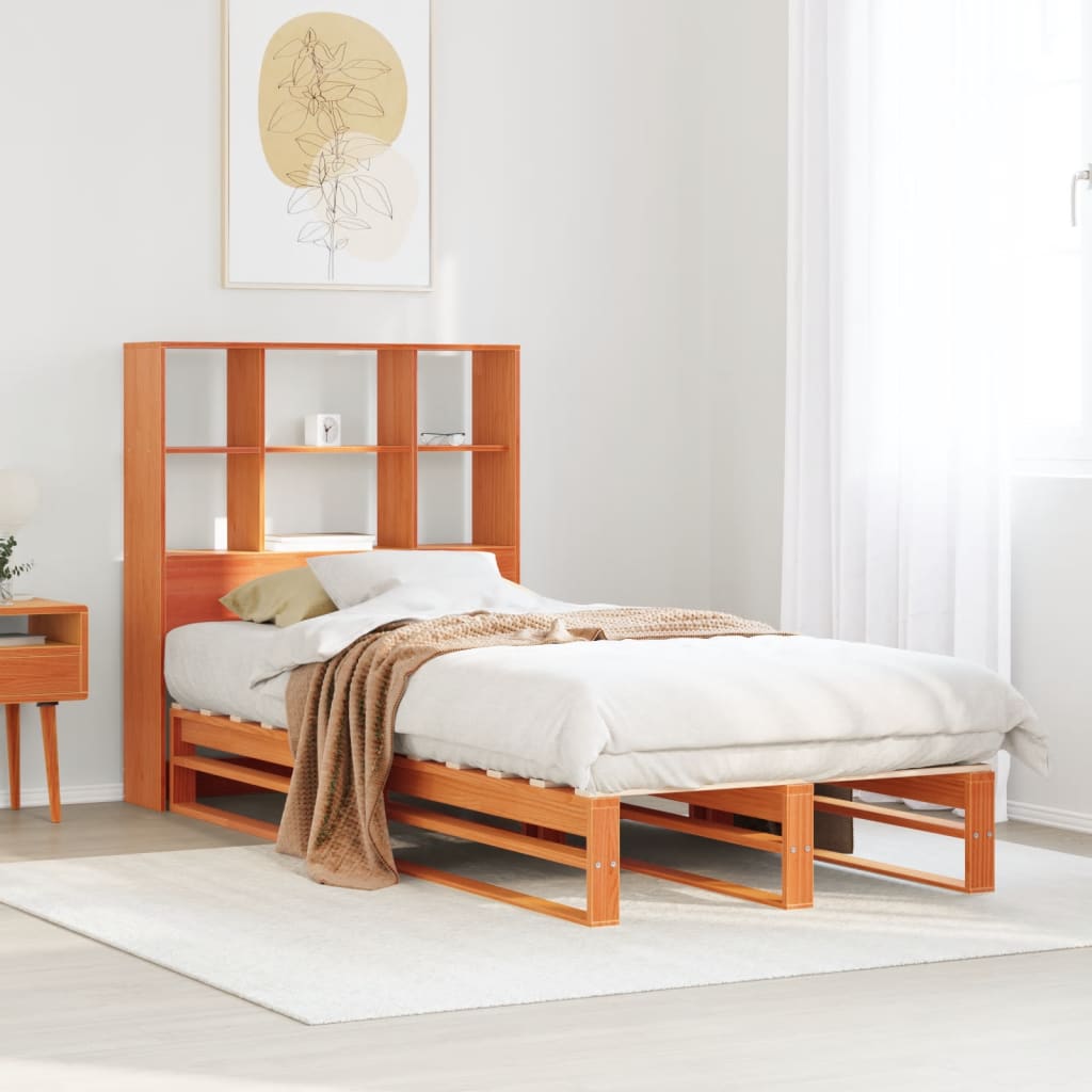 vidaXL Bookcase Bed without Mattress Wax Brown 75x190 cm Small Single Solid Wood