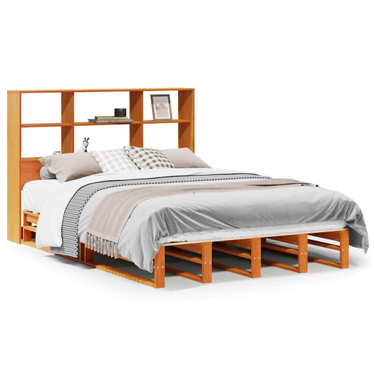 vidaXL Bookcase Bed without Mattress Wax Brown 140x190 cm Solid Wood