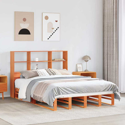 vidaXL Bookcase Bed without Mattress Wax Brown 140x190 cm Solid Wood