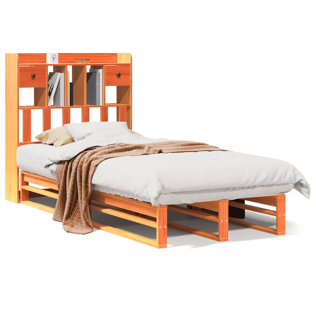 vidaXL Bookcase Bed without Mattress Wax Brown 100x200 cm Solid Wood Pine