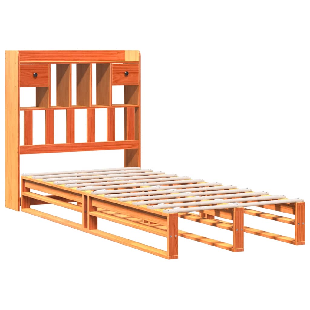 vidaXL Bookcase Bed without Mattress Wax Brown 100x200 cm Solid Wood Pine
