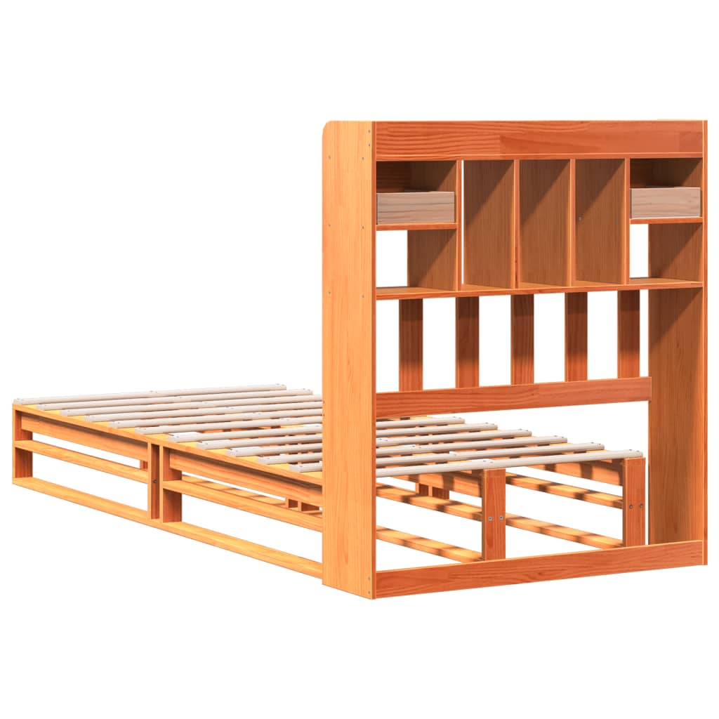 vidaXL Bookcase Bed without Mattress Wax Brown 100x200 cm Solid Wood Pine