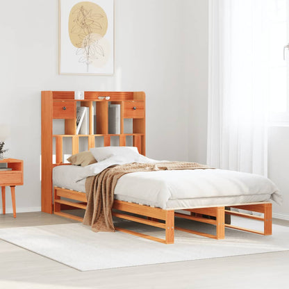 vidaXL Bookcase Bed without Mattress Wax Brown 100x200 cm Solid Wood Pine