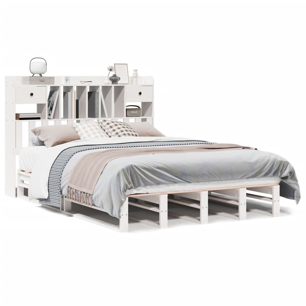 vidaXL Bookcase Bed without Mattress White 150x200 cm King Size Solid Wood Pine