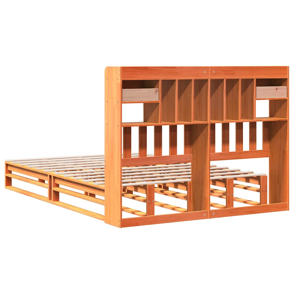 vidaXL Bookcase Bed without Mattress Wax Brown 150x200 cm King Size Solid Wood Pine