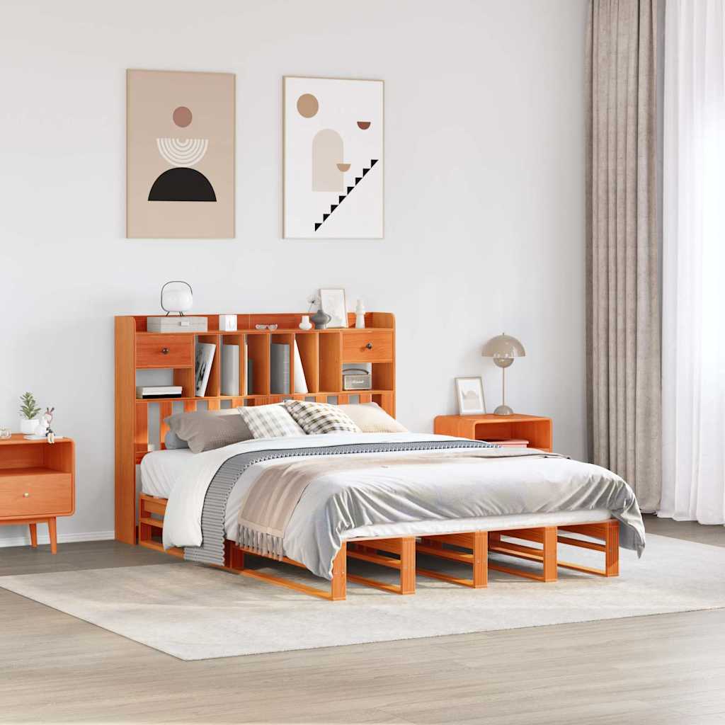 vidaXL Bookcase Bed without Mattress Wax Brown 150x200 cm King Size Solid Wood Pine