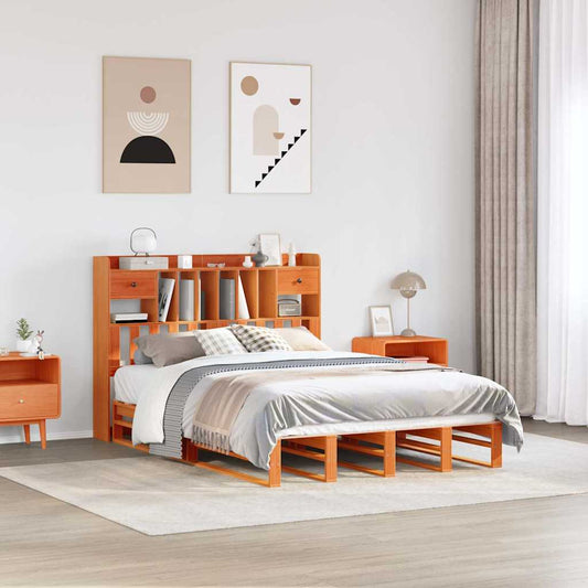 vidaXL Bookcase Bed without Mattress Wax Brown 150x200 cm King Size Solid Wood Pine