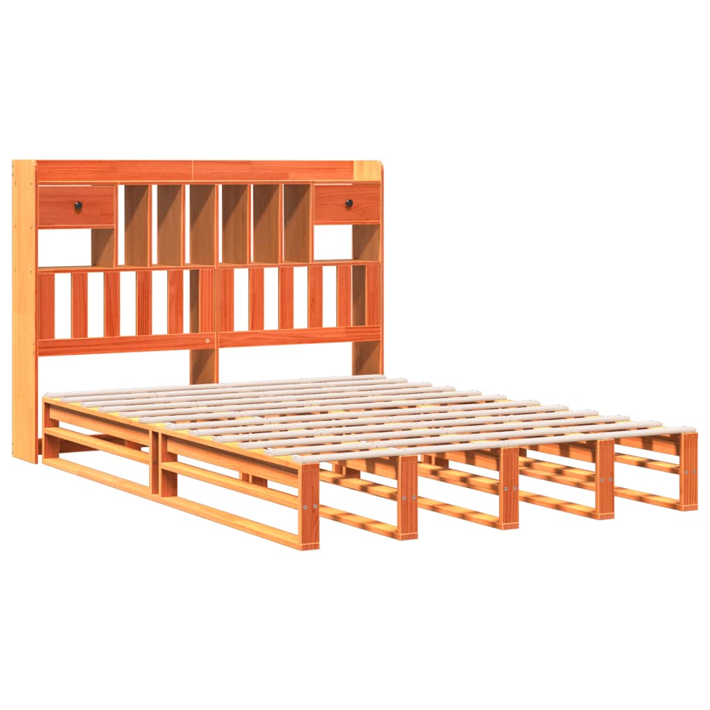 vidaXL Bookcase Bed without Mattress Wax Brown 160x200 cm Solid Wood Pine