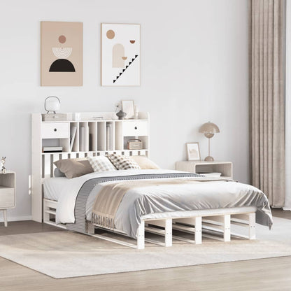 vidaXL Bookcase Bed without Mattress White 135x190 cm Double Solid Wood Pine