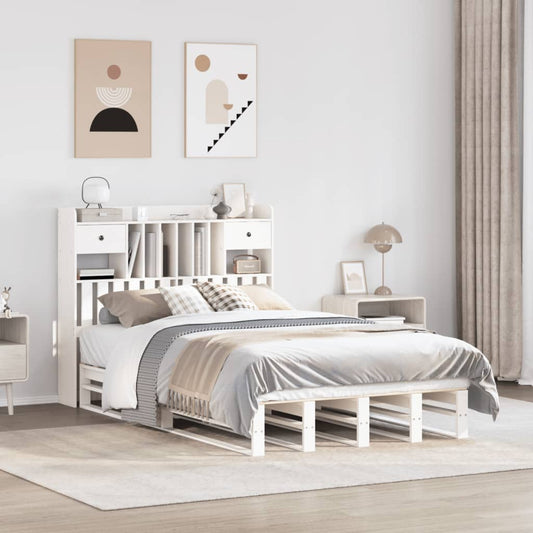 vidaXL Bookcase Bed without Mattress White 135x190 cm Double Solid Wood Pine