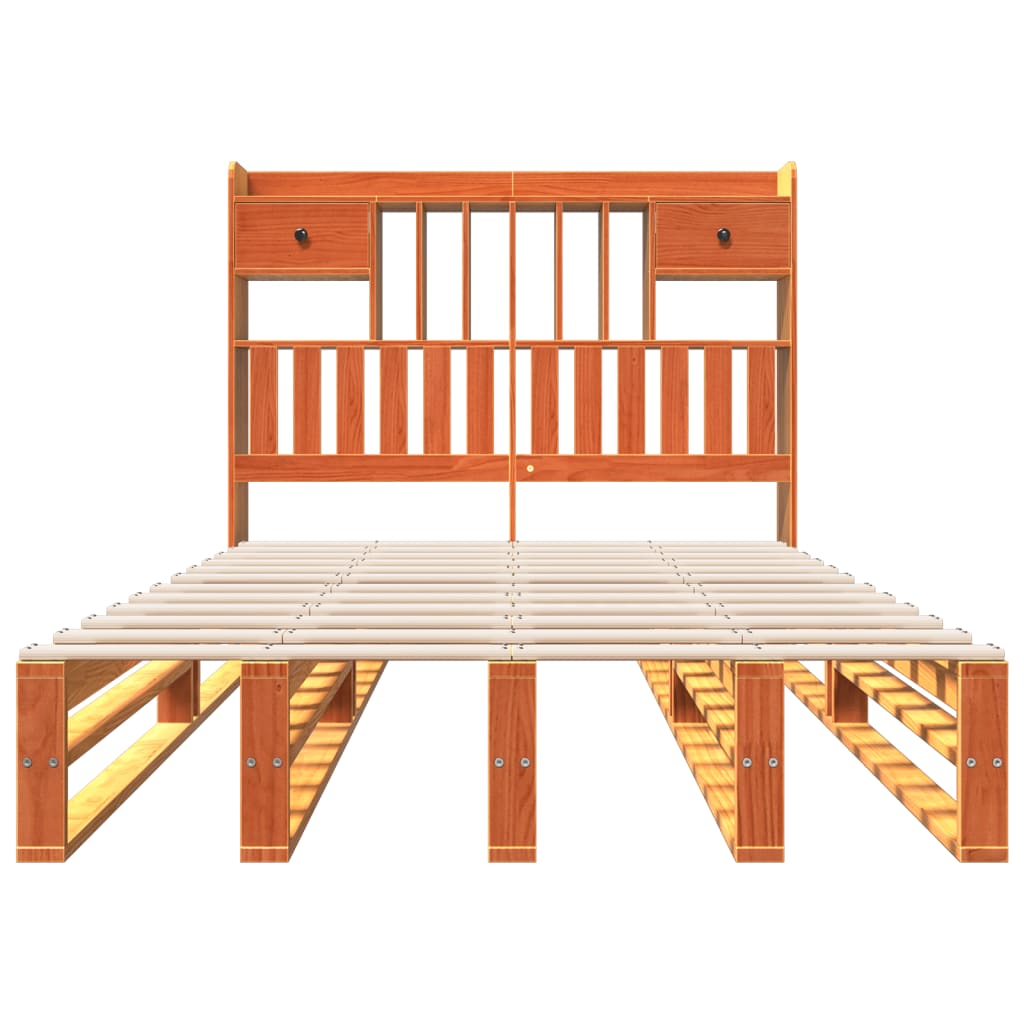 vidaXL Bookcase Bed without Mattress Wax Brown 135x190 cm Double Solid Wood Pine