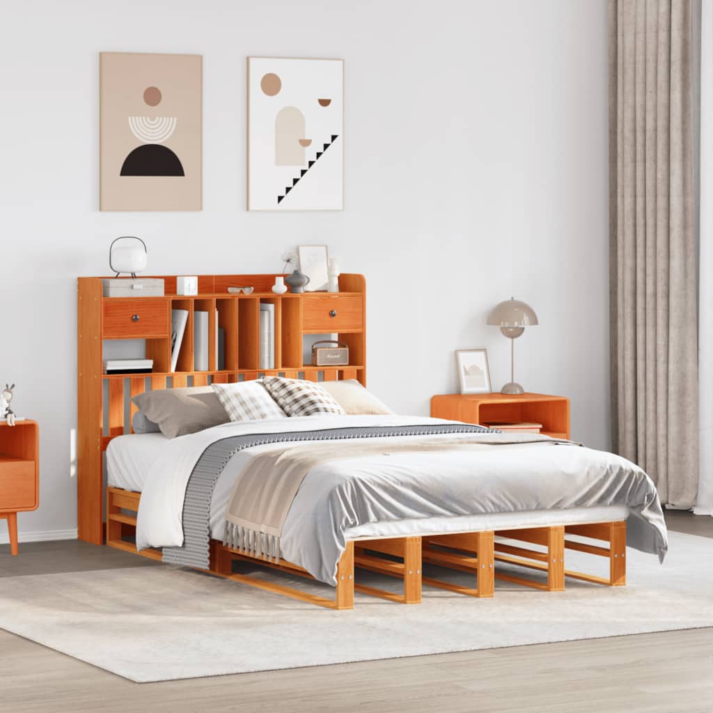 vidaXL Bookcase Bed without Mattress Wax Brown 135x190 cm Double Solid Wood Pine
