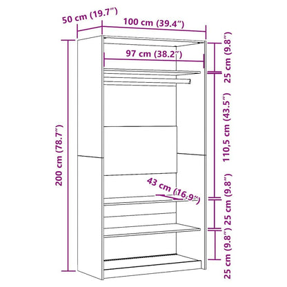 vidaXL Wardrobe Artisan Oak 100x50x200 cm Engineered Wood