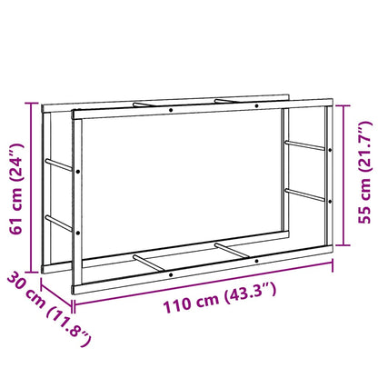 vidaXL Firewood Rack Black 110x30x61 cm Steel
