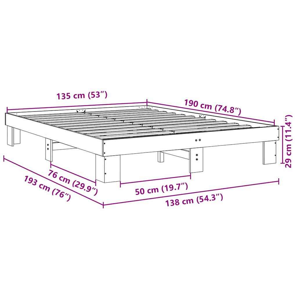 vidaXL Bed Frame without Mattress 135x190 cm Solid Wood Oak