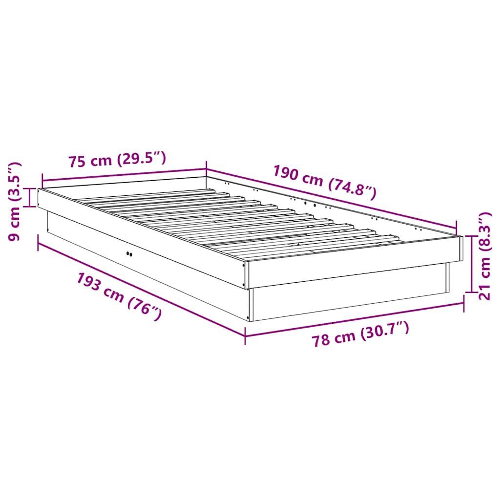 vidaXL Bed Frame Without Mattress 75x190 cm Solid Oak Wood