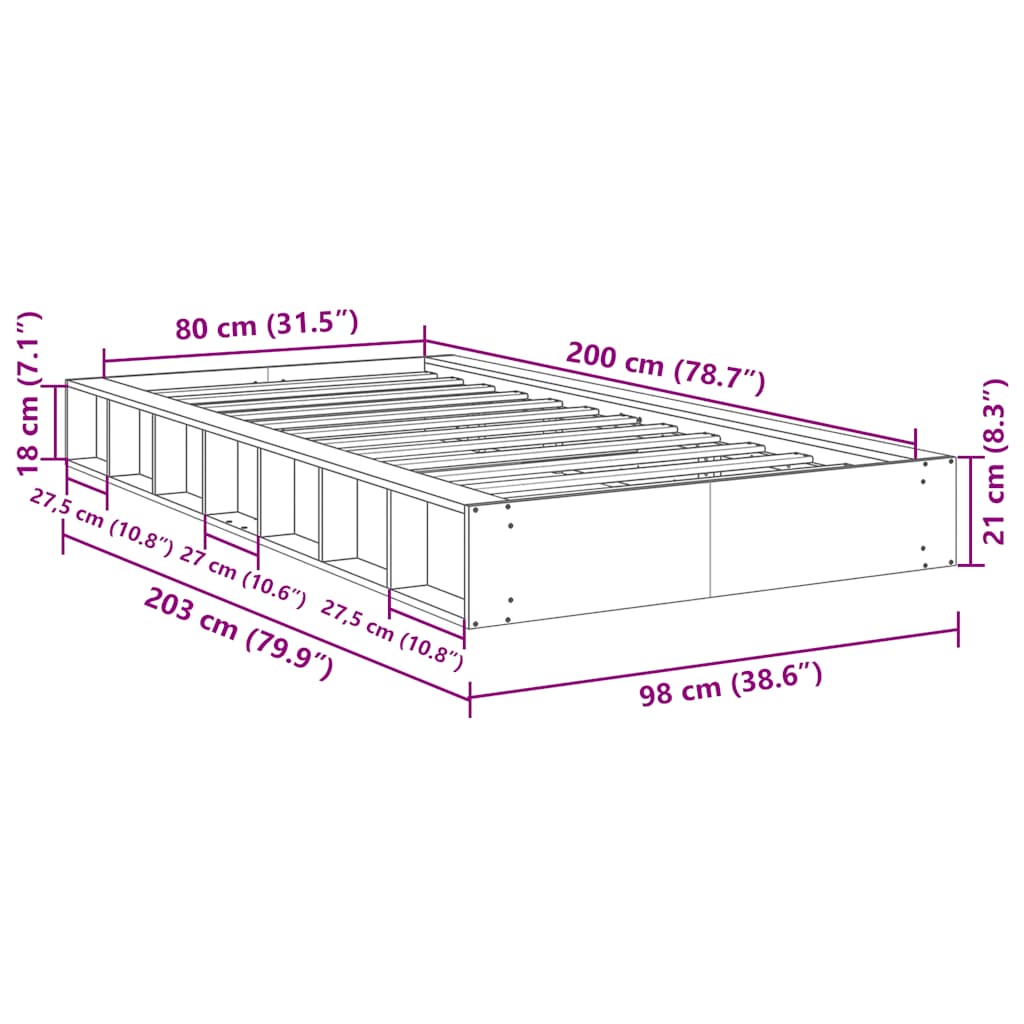 vidaXL Bed Frame | Oak | Solid oak wood | Single | Bed Frame | Rectangular