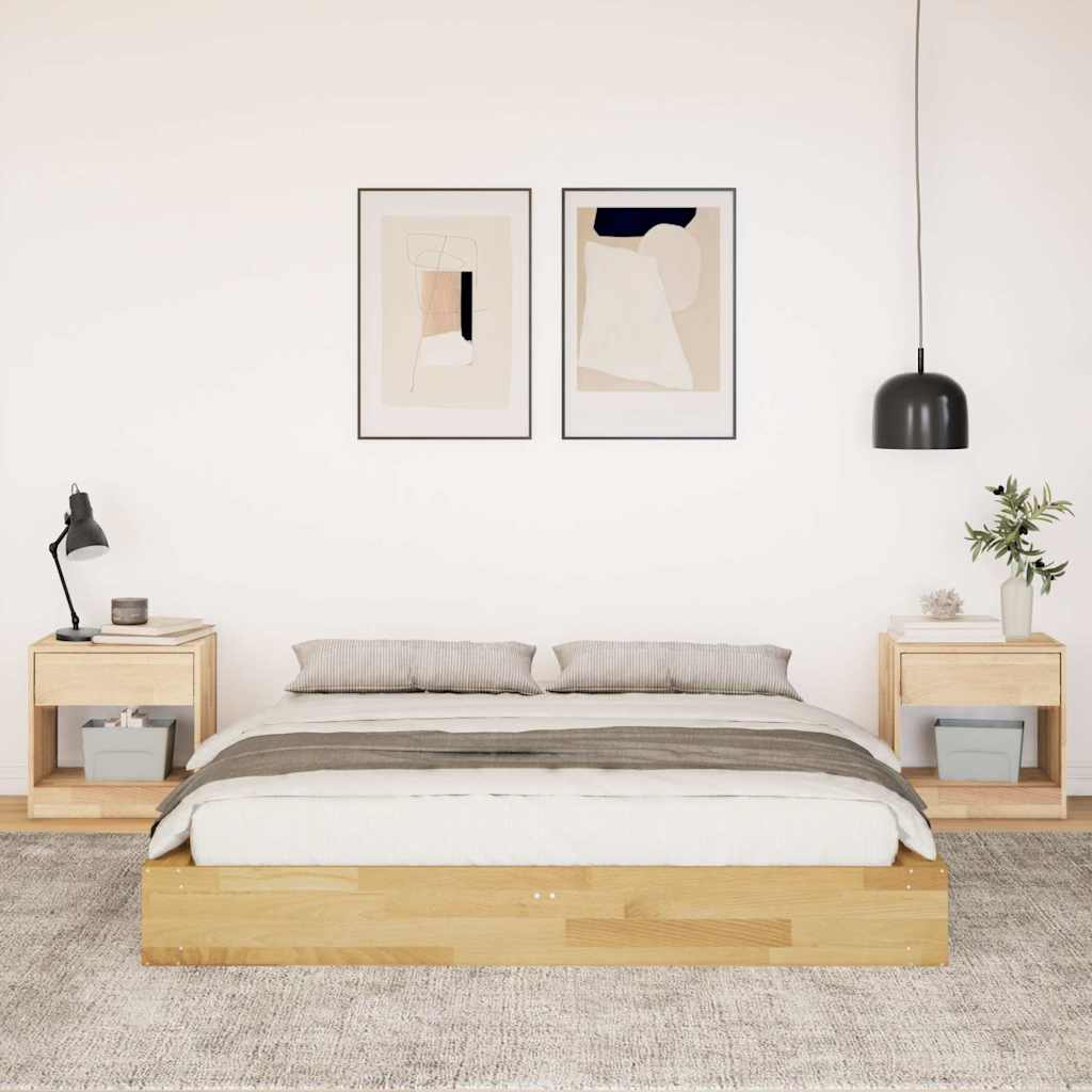 vidaXL Bed Frame | Oak | Solid oak wood, Plywood | Double | Storage | Bed Frame