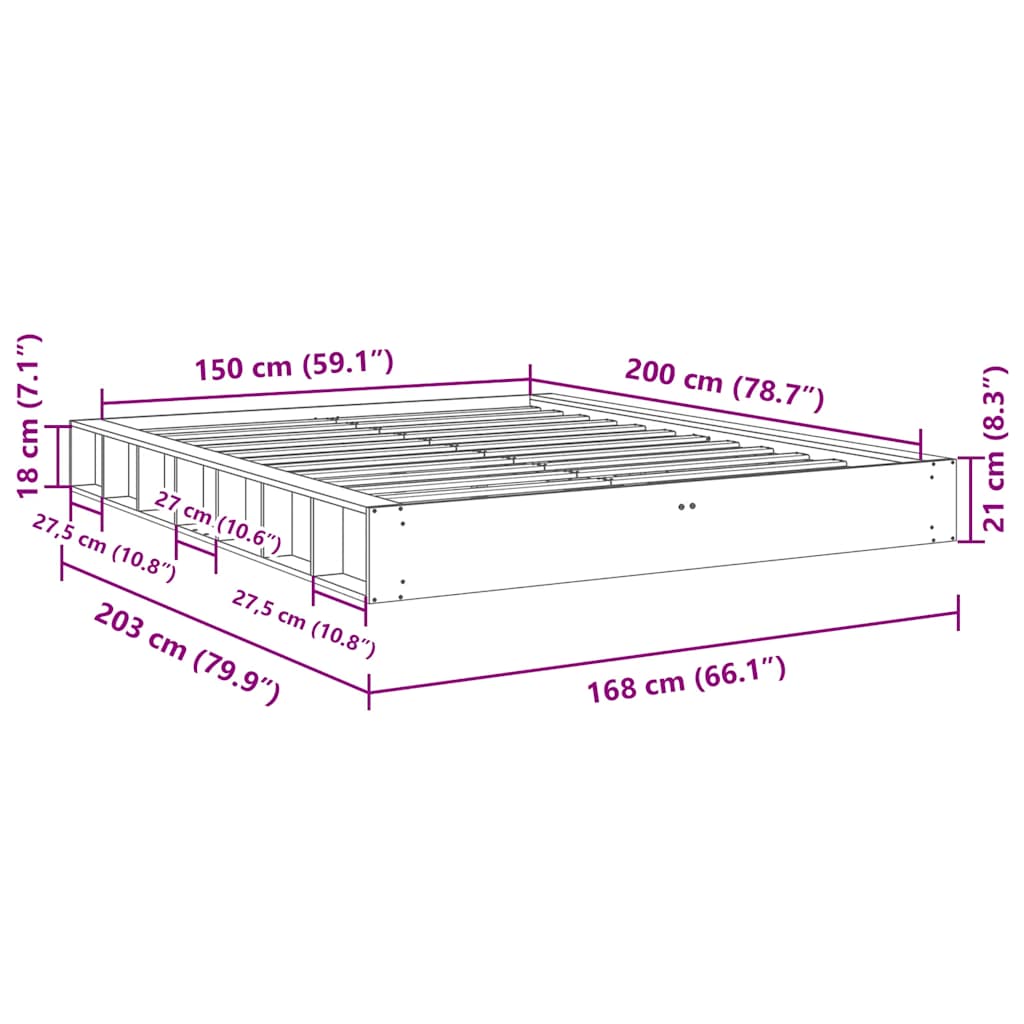 vidaXL Bed Frame | Oak | Solid oak wood, Plywood | Double | Storage | Bed Frame