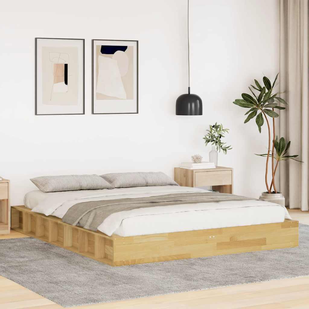 vidaXL Bed Frame | Oak | Solid oak wood, Plywood | Double | Storage | Bed Frame