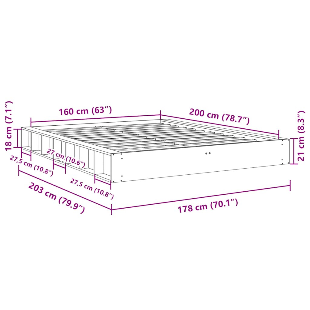 vidaXL Bed Frame | Oak | Solid oak wood, Plywood | Double | Bed Frame
