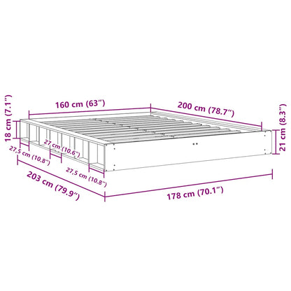 vidaXL Bed Frame | Oak | Solid oak wood, Plywood | Double | Bed Frame