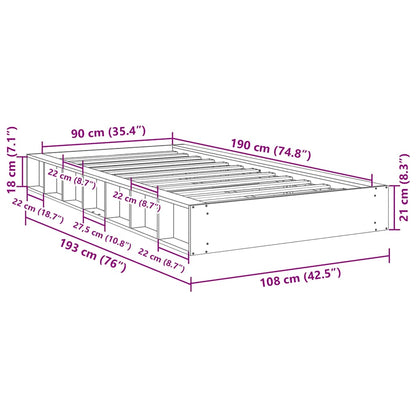 vidaXL Bed Frame | Oak | Solid Oak Wood | 90x190 cm | Bed Frame | Rectangular