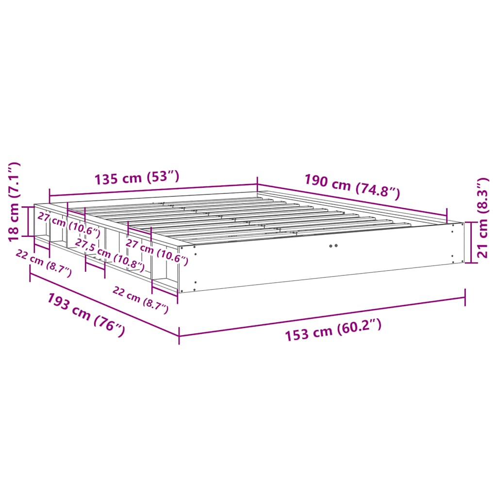 vidaXL Bed Frame | Oak | Solid oak wood | Double | Rectangle | Rustic | Durable