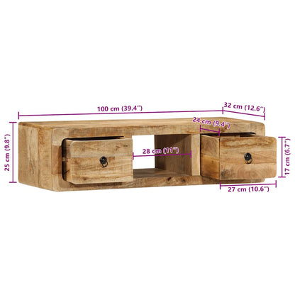 vidaXL Wall-mounted TV Cabinet 100x32x25 cm Solid Wood Rough Mango