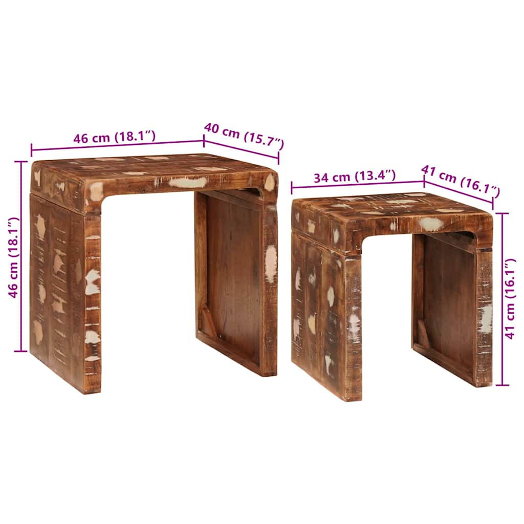 vidaXL Nesting Tables 2 pcs Brown 46 x 40 x 46 cm Solid Reclaim Wood