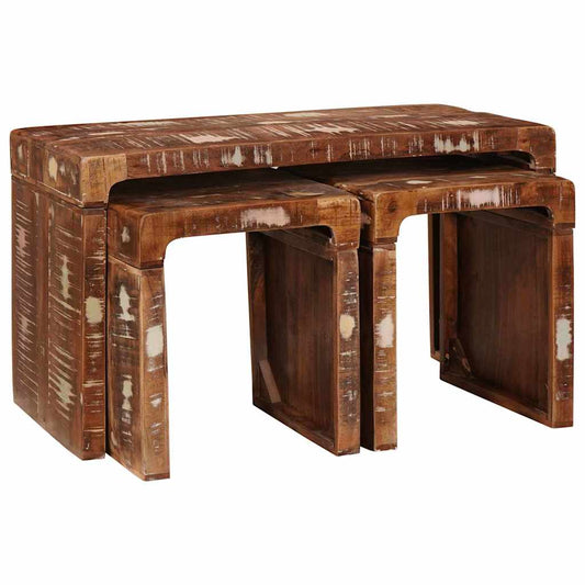 vidaXL Nesting Table 3 pcs Brown Solid Reclaim Wood