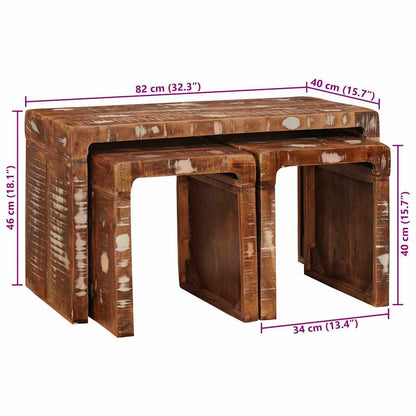 vidaXL Nesting Table 3 pcs Brown Solid Reclaim Wood