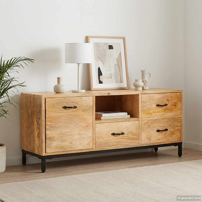 vidaXL TV Stands with Drawer Brown 110 x 30 x46 cm Solid Mango Wood