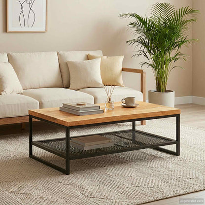 vidaXL Coffee Table Brown and Black 110 x 55 x 35 cm Solid Mango Wood