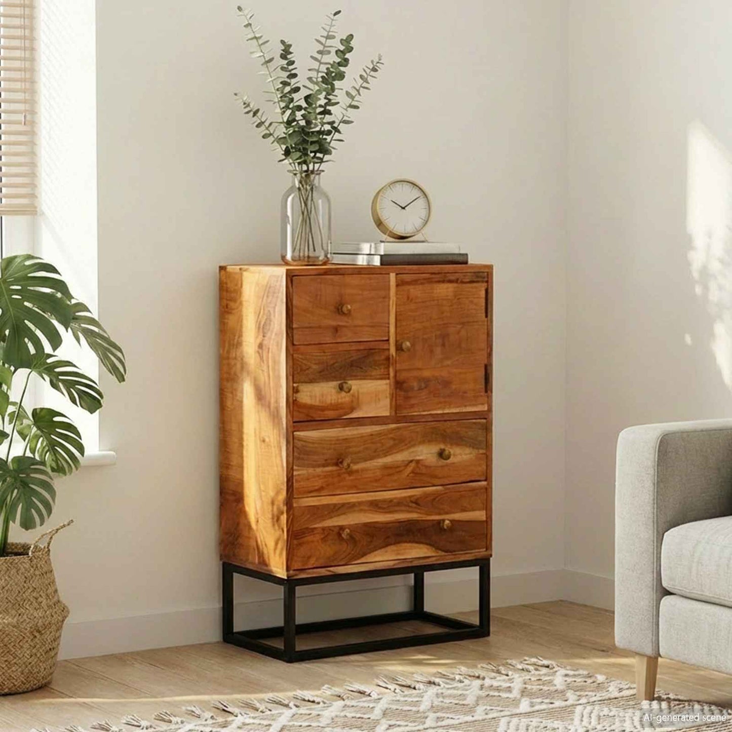 vidaXL Chest of Drawer Natural 55 x 30 x 90 cm Solid Acacia Wood