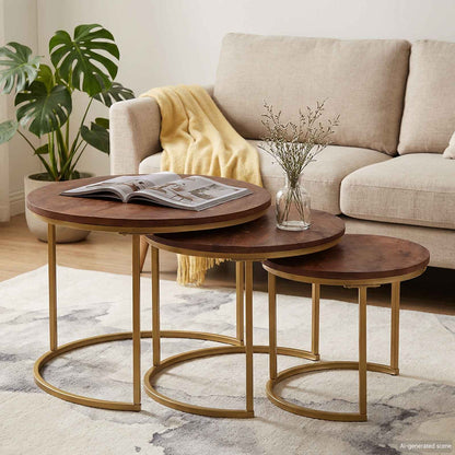 vidaXL Nesting Coffee Tables 3 pcs Solid Mango Wood and Steel