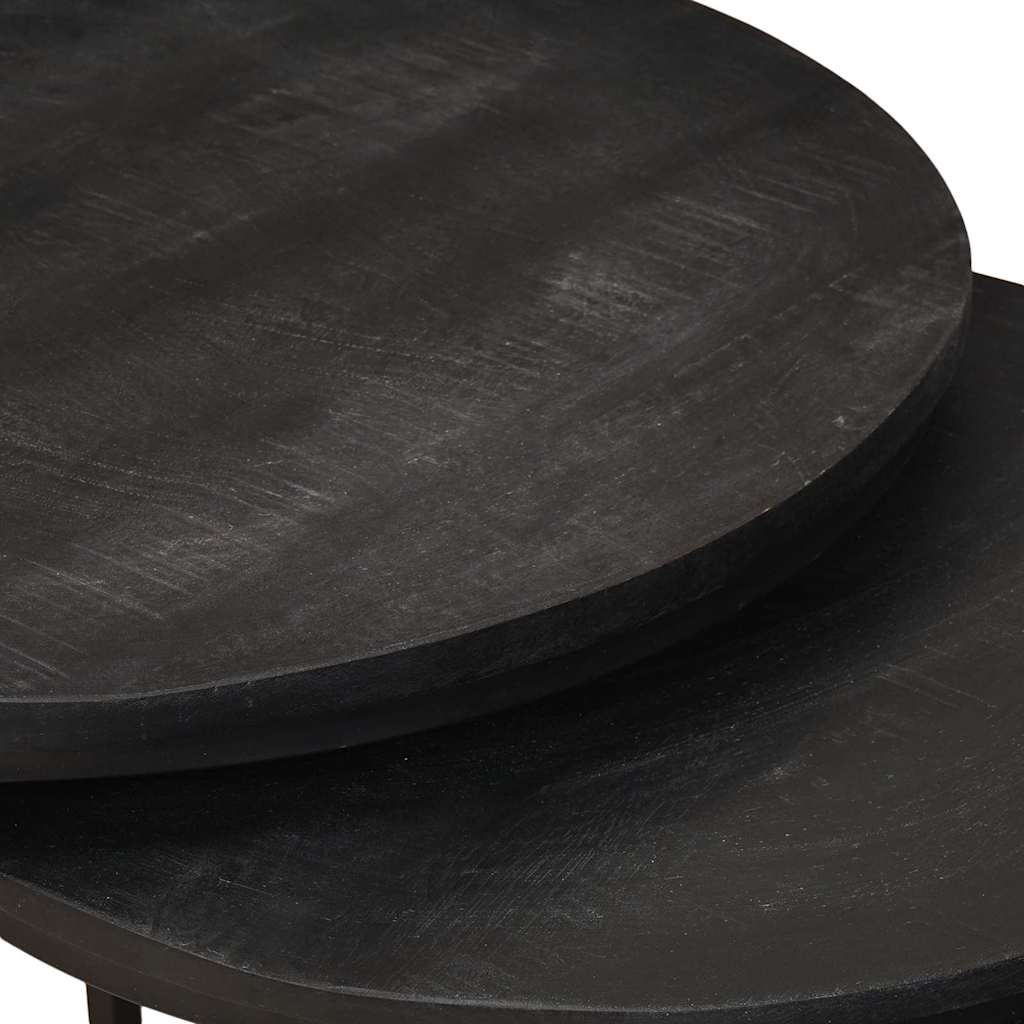 vidaXL Nesting Coffee Tables 3 pcs Black Solid Mango Wood and Steel