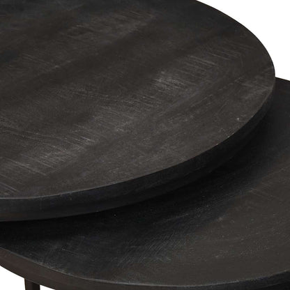 vidaXL Nesting Coffee Tables 3 pcs Black Solid Mango Wood and Steel