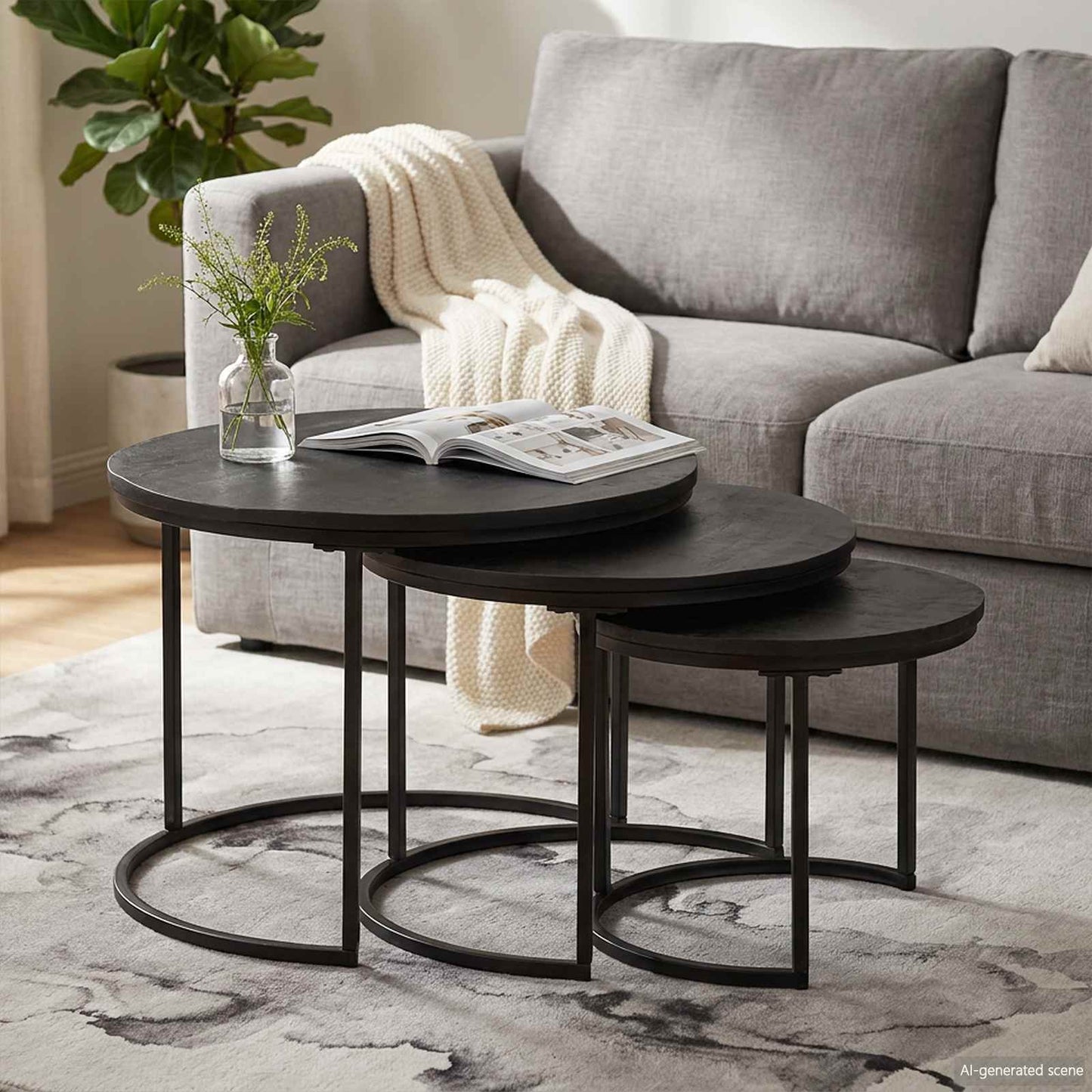 vidaXL Nesting Coffee Tables 3 pcs Black Solid Mango Wood and Steel